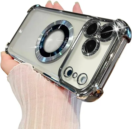 Miniatura 49 de Funda magnética transparente para iPhone 14 Plus, lujo brillante en las cuatro esquinas, protección de grado militar a prueba de golpes