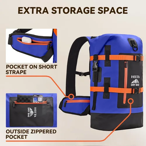 Miniatura 5 de HEETA - Bolsas secas impermeables para hombres y mujeres, mochila de 40 L, con parte superior enrollable, mochila de senderismo resistente para Azul