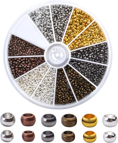 Aylifu 2250 cuentas de tubo para hacer joyas, extremos redondos y sueltos, cuentas espaciadoras de metal para hacer joyas, 2 tamaños, 6 colores