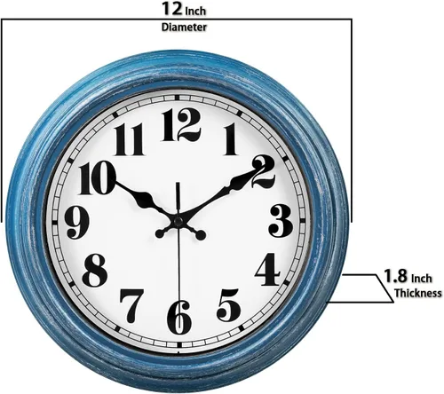 Miniatura 8 de JENLYSTIME Reloj de pared retro de 12 pulgadas, silencioso, sin tictac, funciona con batería, movimiento fácil de leer, relojes de pared para 12
