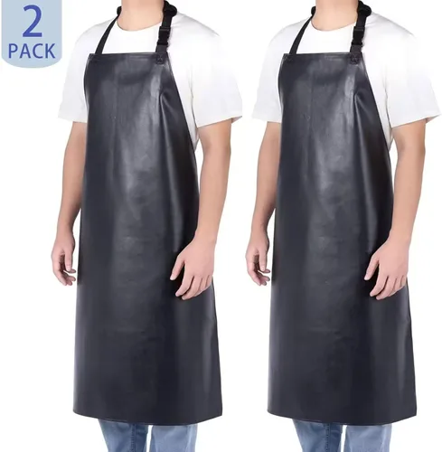 Miniatura 2 de Homsolver 2 Pack Waterproof Rubber Aprons, Heavy Duty Butcher for Men, Chemical Vinyl Plastic Aprons for Dishwashing Negro