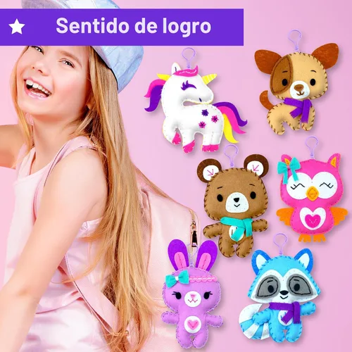 Miniatura 5 de Kit de llavero de costura de unicornio KRAFUN para niños de 7, 8, 9, 10, 11, 12 años, aprende arte y manualidades, incluye 6 animales de peluche