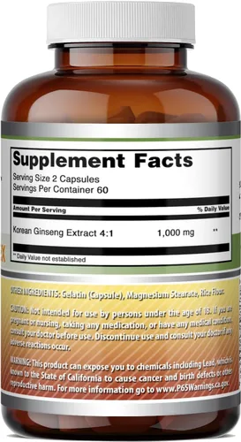 Miniatura 5 de Amazing Formulas Complejo de ginseng de 1000 mg de extracto de ginseng coreano 4:1, suplemento de cápsulas, sin OMG, sin gluten, fabricado