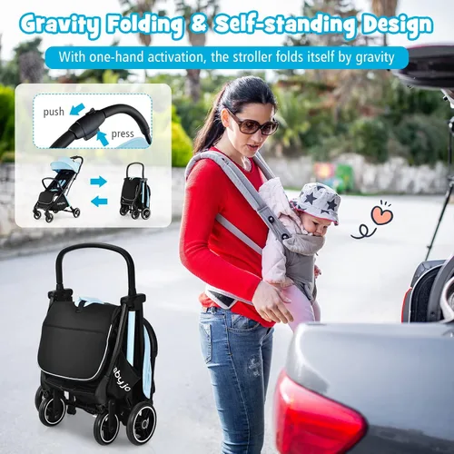 Miniatura 2 de BABY JOY Cochecito de bebé ligero, cochecito de viaje compacto para avión, cochecito para bebés y niños pequeños con respaldo y toldo ajustables