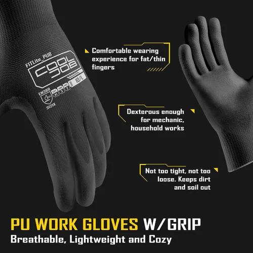 Miniatura 2 de COOLJOB Paquete de 12/60 pares de guantes de trabajo de seguridad a granel con revestimiento de poliuretano de agarre, guantes de punto sin costuras