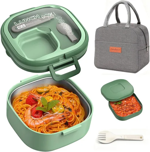Miniatura 12 de PEDECO Lonchera Bento para adultos y niños, contenedor de comida con un solo compartimento, sin BPA, apta para microondas y lavavajillas