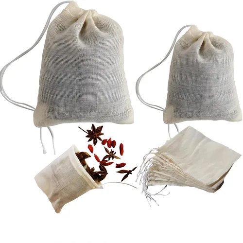 50 bolsas de muselina de algodón natural sin blanquear con cordón, bolsas de té reutilizables, bolsas de especias para cocinar sopa/hierbas/té de
