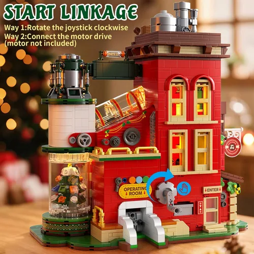 Miniatura 7 de Juego de construcción de fábrica de Navidad con luz, 2775 piezas de decoración de pueblo navideño para el hogar, kit de casa de vacaciones con árbol
