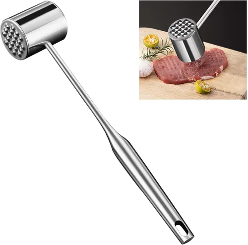 Ablandador de carne, martillo de carne, mazo de carne de cocina de doble cara con mango de agarre cómodo, golpeador de carne de acero inoxidable 304