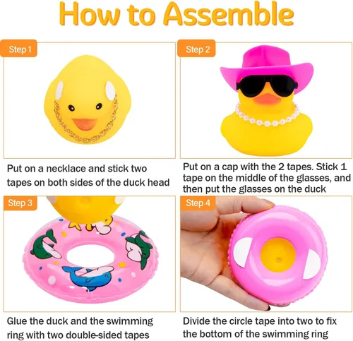 Miniatura 4 de wonuu Pato de Goma para Automóvil, Decoración de Pato Amarillo para Tablero con Sombrero de Sol, Anillo de Natación, Collar, Gafas de Sol