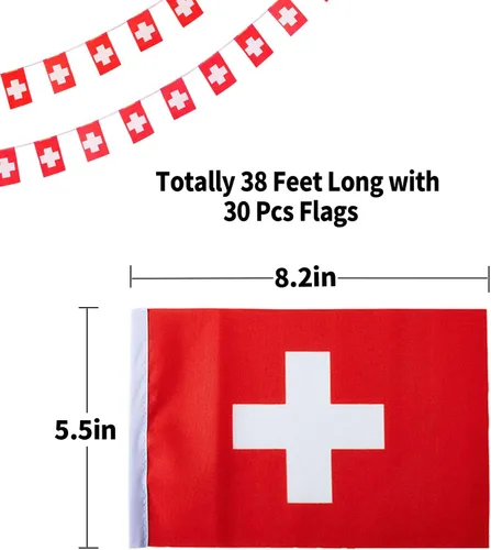 Miniatura 4 de Bandera suiza, bandera suiza, pequeña cadena de banderas suizas, mini banderas suizas, utilizada para fiestas, escuela, eventos deportivos