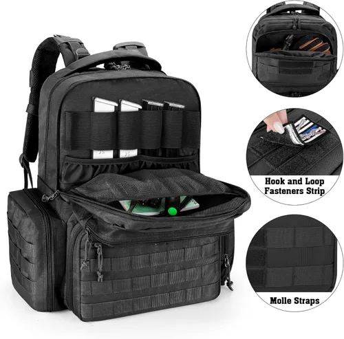 Miniatura 3 de DSLEAF Mochila táctica para pistola con 6 estuches para pistola, mochila con 10 ranuras para cargador para disparar y cazar