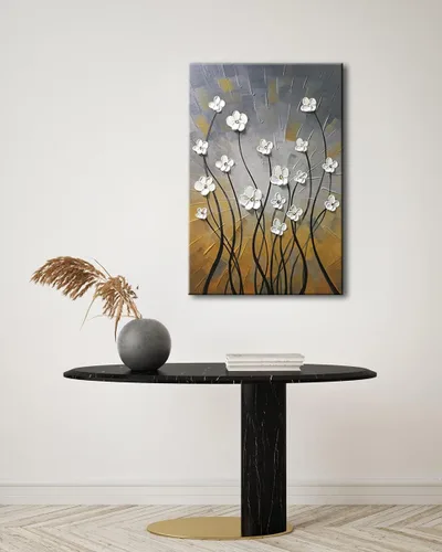 Miniatura 5 de Wieco Art Pinturas al óleo 100% pintadas a mano, lienzo abstracto, arte de pared, diseño moderno de flores estiradas, listo para colgar, para sala