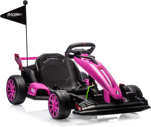 GarveeLife Kart eléctrico de deriva de 24 V para niños, auto de paseo con asiento ajustable y velocidad de 8.5 MPH, ruedas silenciosas de EVA, Rosa