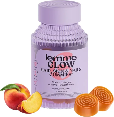 Lemme Gomitas de colágeno Glow para cabello grueso, uñas fuertes y piel saludable con péptidos de colágeno múltiple, biotina, oligoelementos, zinc,