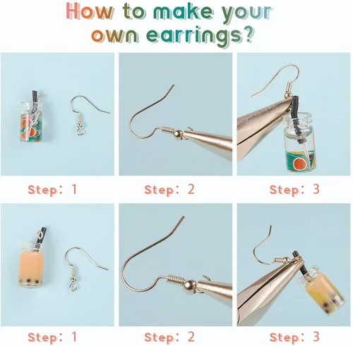 Miniatura 3 de SUNNYCLUE 1 caja DIY 12 pares de aretes Boba Kit de fabricación de aretes de té con leche y perlas, dijes de té con leche, dijes de Boba Mini Té