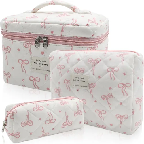 Miniatura 22 de Set de bolsas de maquillaje, bolsa de maquillaje acolchada, bolsa de cosméticos floral grande para mujeres, lindas bolsas de maquillaje de algodón