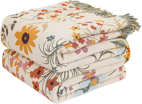 Miniatura 22 de Manta bohemia 100% algodón orgánico ultra suave transpirable rústico edredón de 50 x 60 pulgadas con pájaros y flores para sofá, silla, cama, sillón
