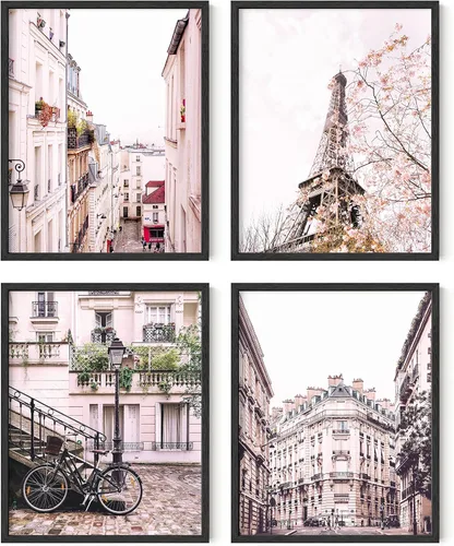 Miniatura 9 de HAUS AND HUES París - Juego de 4 pósteres de pared (rosa, 11 x 14), marco beige, decoración de dormitorio para niñas