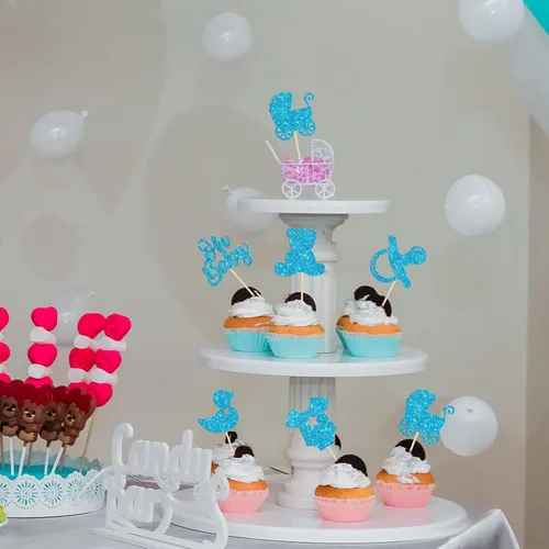 Miniatura 5 de Gyufise 36 piezas Oh Baby Cupcake Toppers Glitter Bear Chupete Baby Carriage Cupcake Picks Baby Shower Cake Decoraciones para revelación de género