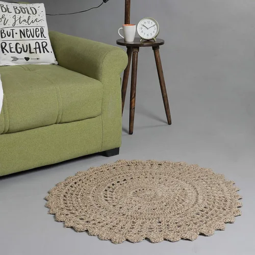 Alfombra de punto de ganchillo tejida a mano, de yute, redonda, de 3 pies, natural, antideslizante, hecha a mano, para cocina, sala de estar,