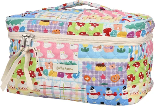 Miniatura 9 de Bolsa de maquillaje de algodón Bolsa de lavado Bolsa de almacenamiento de gran capacidad Cosméticos Mujeres Organizador de viaje Bolsas de Beige