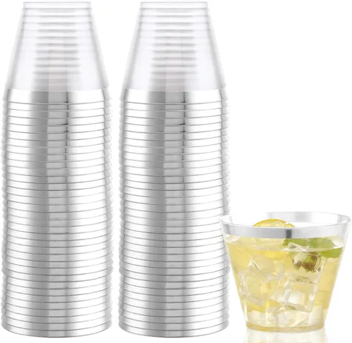 Miniatura 14 de Hioasis 200 Piezas Vasos Transparentes de 9 OZ - Vasos Desechables de Plástico con Borde Dorado, Resistentes y Sin BPA para Fiestas, Bodas