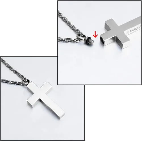 Miniatura 2 de Collar de cruz de cremación para cenizas, colgante de urna de cruz de acero inoxidable, soporte para cenizas, joyería conmemorativa para mujeres