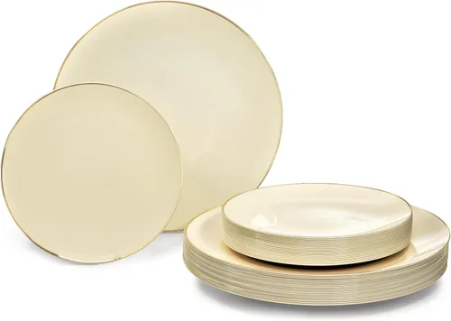 Miniatura 12 de Ocasiones" Paquete de 50 platos (25 invitados) - Juego de platos de plástico desechables para fiesta de boda, cena de 25 x 10.25 pulgadas + 25 x