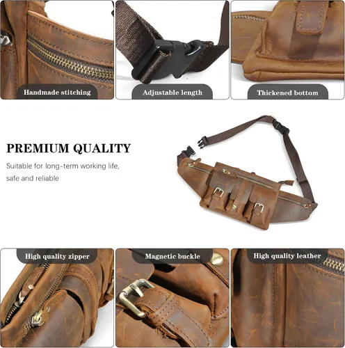 Miniatura 5 de Grueso caballo loco cuero senderismo equitación viaje al aire libre cinturón riñonera riñonera pequeña bolsa de teléfono para hombres mujeres 380