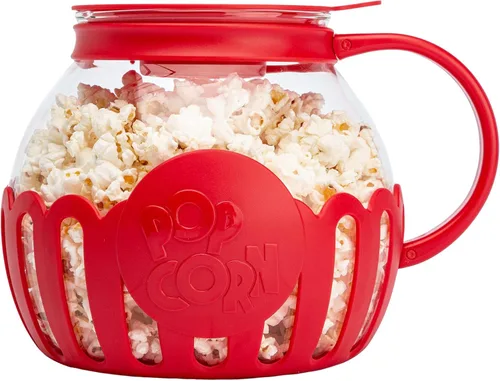 Ecolution Microondas originales Micro-Pop Popcorn Popper Borosilicate Glass, tapa de silicona 3 en 1, lavavajillas Caja fuerte, BPA gratis, Tamaño