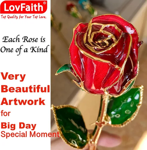 Miniatura 2 de Día de San Valentín, rosa real sumergida en oro de 24 quilates con soporte de cristal, el mejor regalo original de rosa para su esposa, aniversario