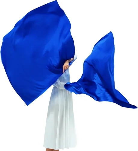 Wuchieal Banderas de adoración de 51'' * 45'', banderas de alabanza de adoración tipo seda profética con varillas escalables 1 par (Azul marino)