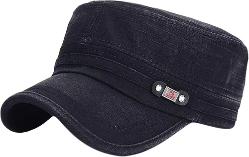 Miniatura 15 de Gorra militar unisex, estilo cadete, ajustable, de algodón lavado, con parte superior plana, gorra de béisbol