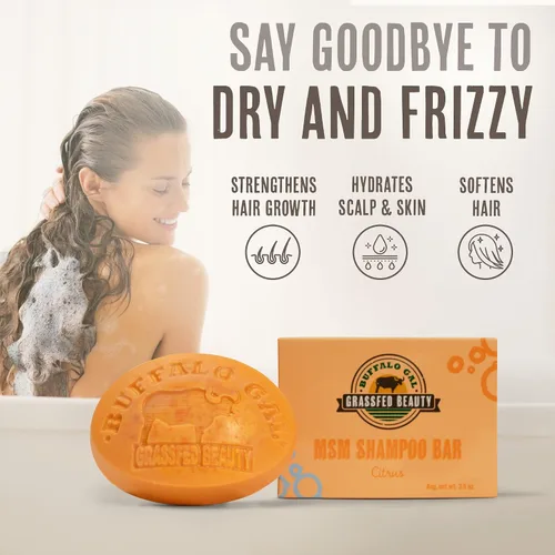 Miniatura 4 de MSM + Barra de champú Tallow - Citrus - Champú sólido sin sulfato para cabello suave, brillante y manejable - pH equilibrado, sin silicona, sin