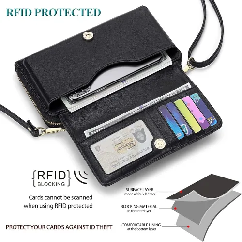Miniatura 4 de Peacocktion Cartera para mujer con RFID, cartera cruzada de gran capacidad, 2 correas