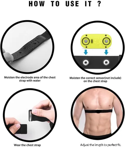 Miniatura 5 de Correa de pecho negra (correa de repuesto) compatible con monitores de frecuencia cardíaca Wahoo TRACKR 2024, TICKR FIT, Garmin HRM 600, HRM 200
