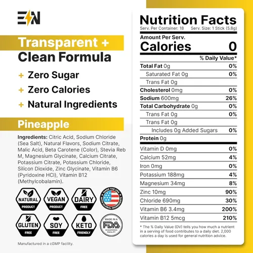 Miniatura 6 de Engineered Nutrition Paquetes de electrolitos en polvo sin azúcar, sabor piña, paquetes de hidratación keto con magnesio, potasio y sodio, cero
