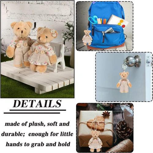 Miniatura 7 de 12 piezas de mini osos de peluche, mini oso de peluche de pareja con ropa de arpillera, juguetes de animales pequeños para decoraciones