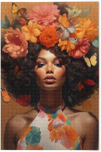 Rompecabezas de 1000 piezas para adultos American African Black Girl Flower Wood Puzzles Educativo Cerebro Juguetes 21216941 Chica Negra Africana