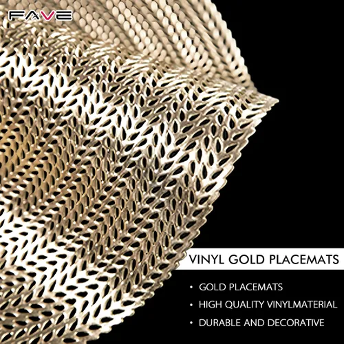 Miniatura 3 de FAVE Juego de 6 manteles individuales de vinilo dorado redondos, diseño de gavilla de trigo de 15 pulgadas, lavables para comedor, eventos, A-oro