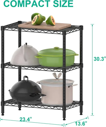 Miniatura 3 de Folews Estante de Metal de 3 Niveles para Almacenamiento, Unidad de Estantería de Alambre Estante de Almacenamiento Organizador Estante Utilitario