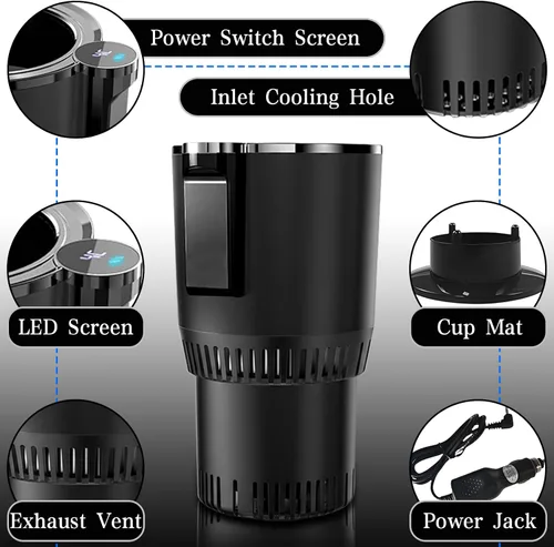 Miniatura 4 de Enfriador y calentador inteligente 2 en 1 para vasos de automóvil, taza inteligente para automóvil con pantalla LED de temperatura y control táctil