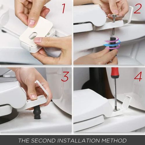 Miniatura 9 de Asiento de inodoro alargado con tapa de cierre suave, fácil de instalar, plástico, blanco, adecuado para inodoros alargados u ovalados