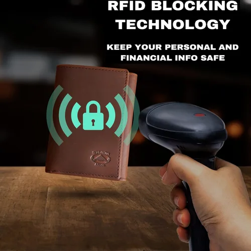 Miniatura 5 de Stealth Mode Billetera triple Cartera con bloqueo RFID con soporte para identificación Funda de cuero para dinero, tarjetas de crédito