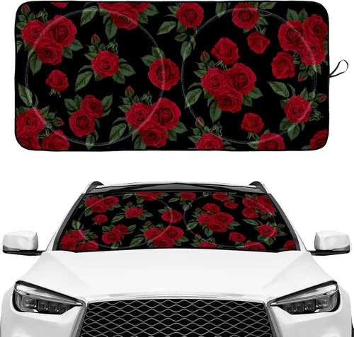 Miniatura 8 de Parasol para parabrisas de coche, SUV, camión, plegable, con diseño de bayas rosadas, fresas, fresas, reflectores, rayos UV, para ventana delantera