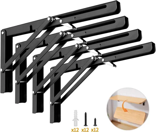 Miniatura 10 de Yarssihha Soporte plegable de estante de 8 pulgadas, paquete de 2 soportes plegables resistentes montados en la pared, soportes plegables de metal