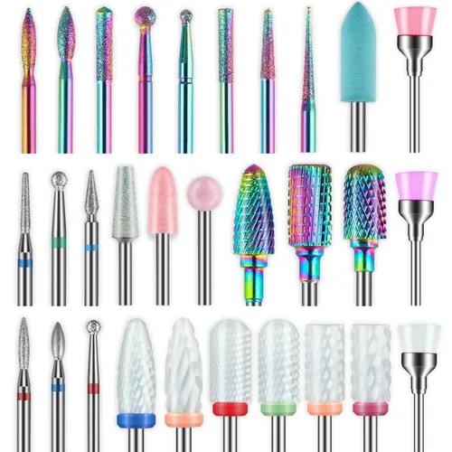 Miniatura 11 de Juego de brocas para uñas con estuche de almacenamiento: 30 piezas de 3/32 pulgadas de carburo de diamante y cerámica, kit profesional de salón