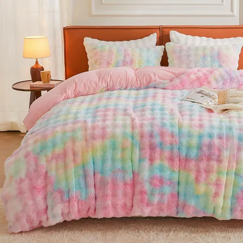 Miniatura 25 de EMME Juego de funda de edredón de felpa lanudo de color blanco, tamaño Queen, 3 piezas, juego de ropa de cama de invierno suave y esponjoso de pelo