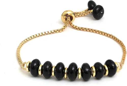Miniatura 9 de Gempires - Pulsera de cuentas redondas naturales, chapada en oro amarillo de 14 quilates, joyería hecha a mano, pulseras ajustables para mujer